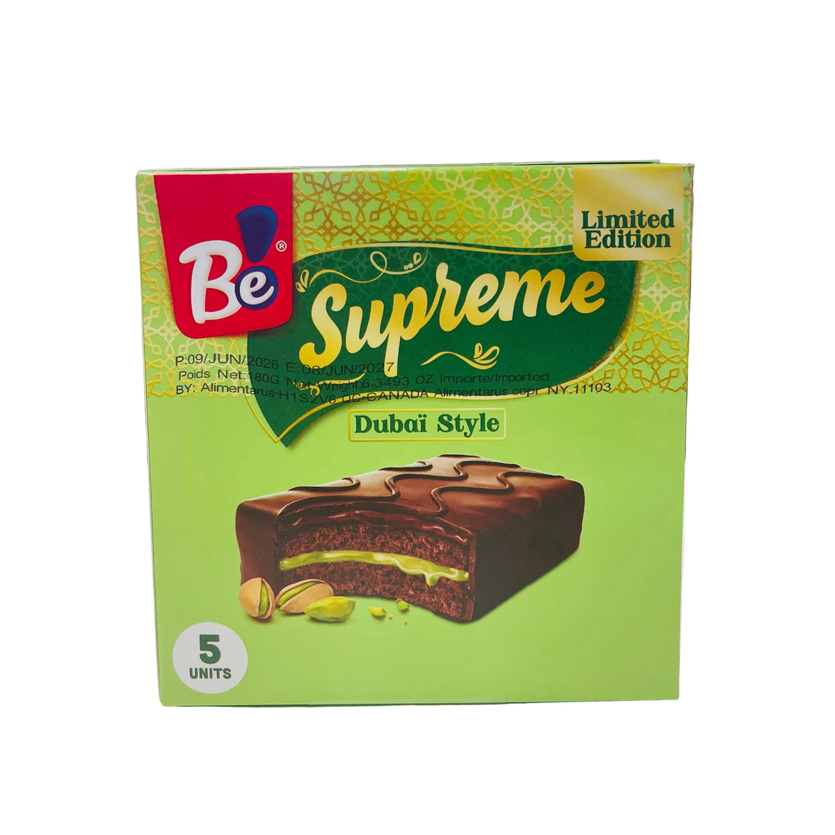 BE SUPREME DUBAI STYLE PISTACHIO CHOCOLATE CAKE – 5 PACK 180G