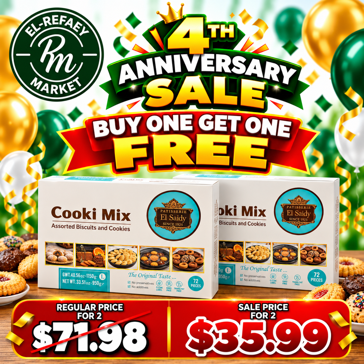 EL SAIDY COOKI MIX ASSORTED COOKIES 72PCS (950G) 2 PACK