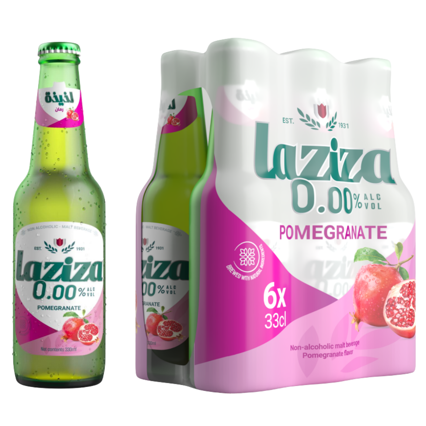 LAZIZA POMEGRANTE – NON-ALCOHOLIC MALT DRINK – 6 PACK