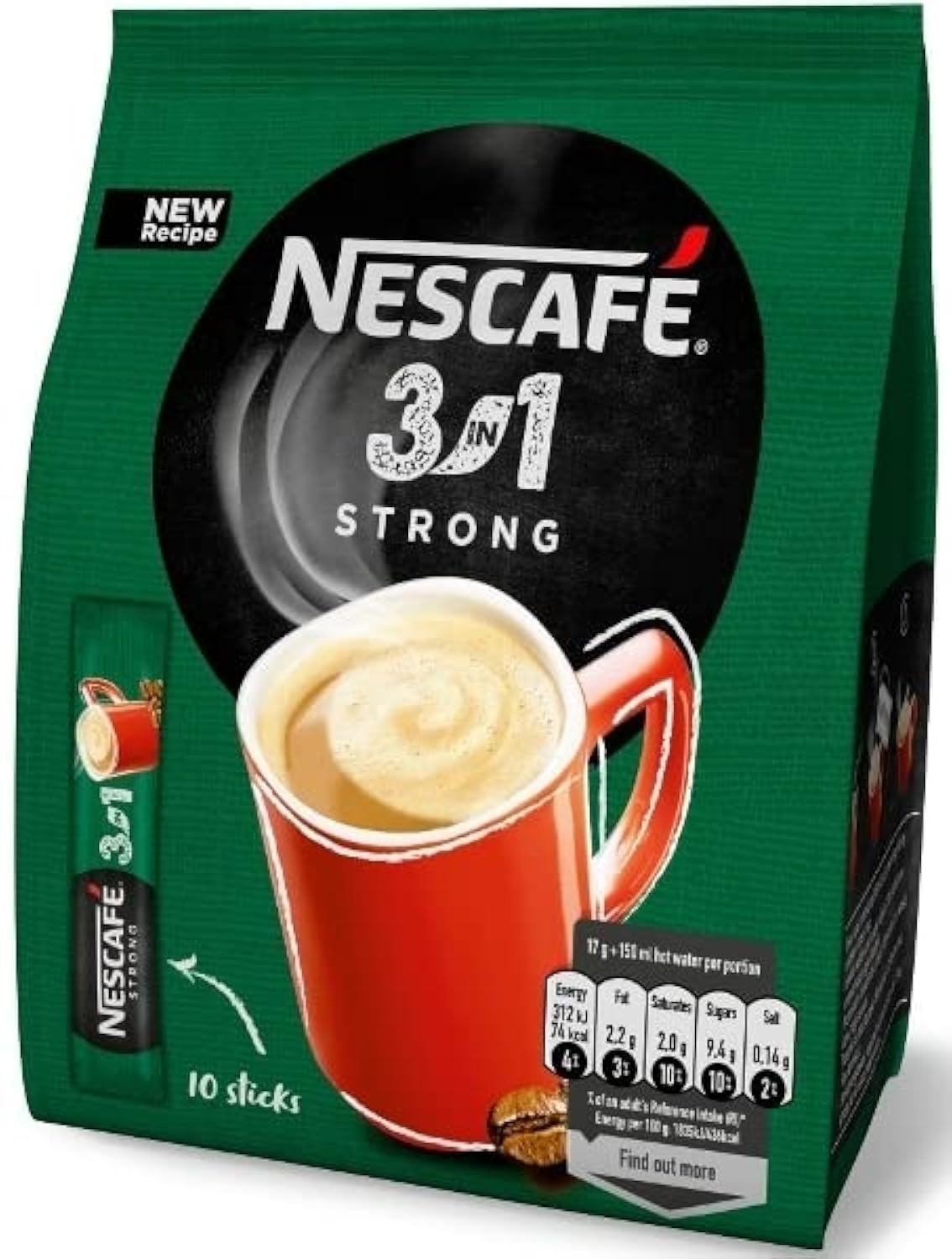 NESCAFÉ 3 IN 1 STRONG INSTANT COFFEE – 10 SACHETS (16G EACH)