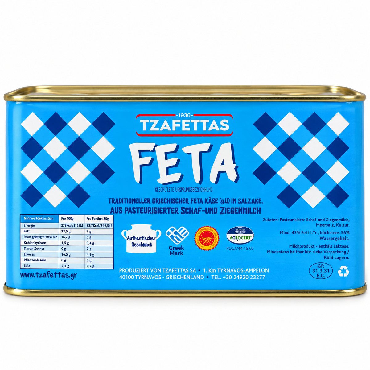 TZAFETTAS GREEK FETA CHEESE P.D.O. 4KG
