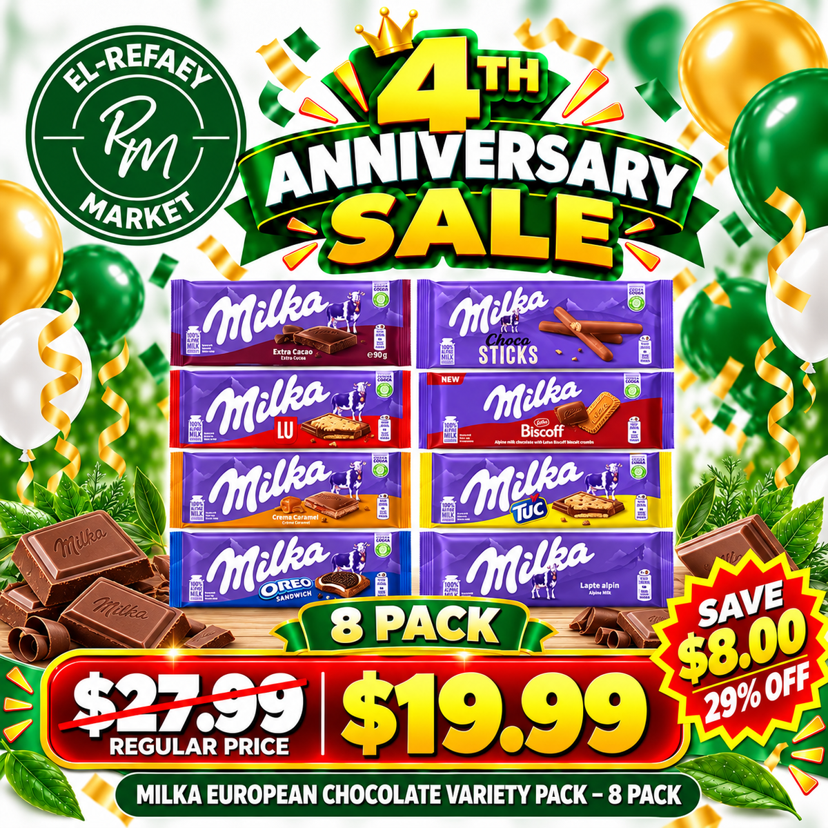 MILKA EUROPEAN CHOCOLATE VARIETY PACK - 8 PACK