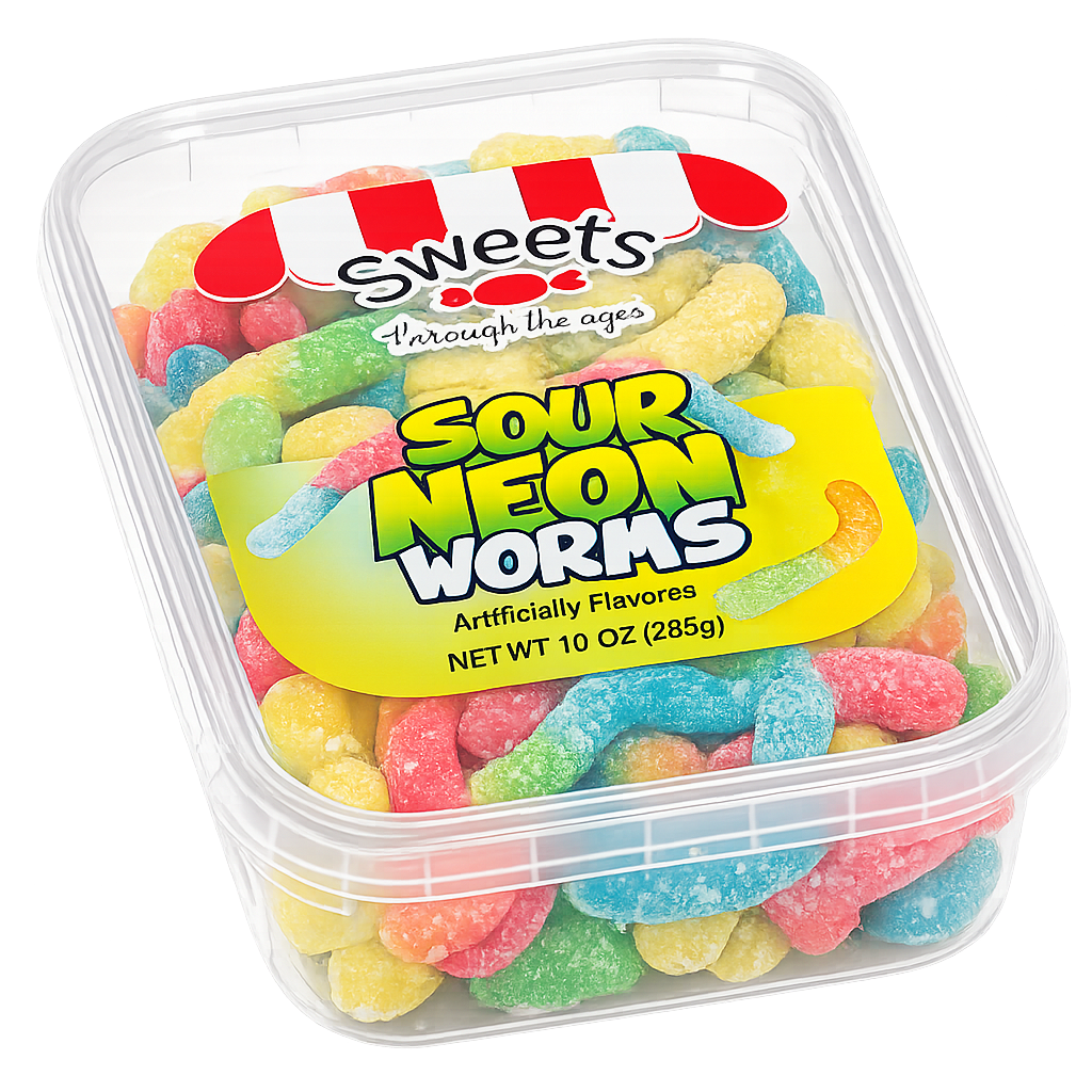 SWEETS THROUGH THE AGES GUMMY WORMS SOUR NEON 10OZ (285G)