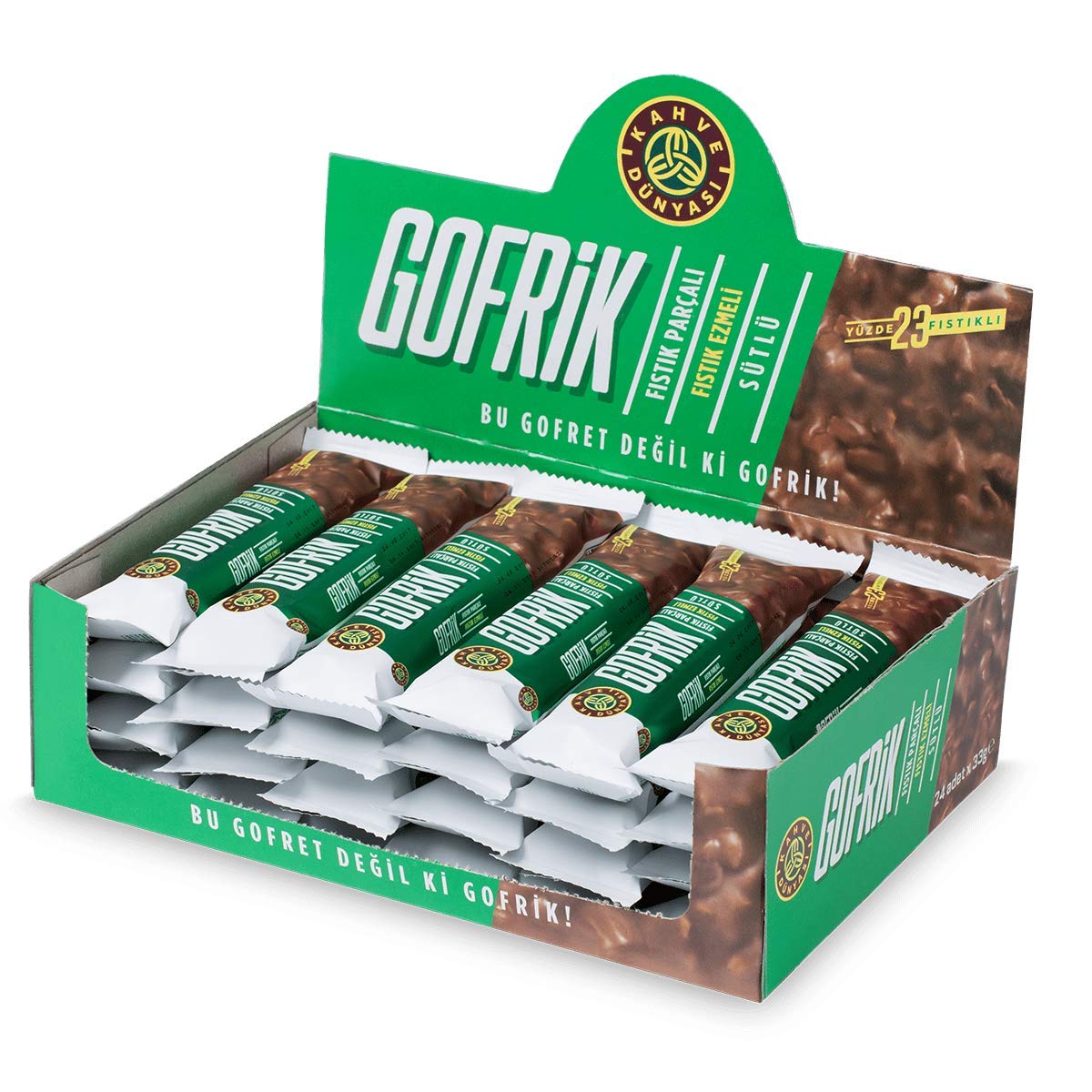 KAHVE DUNYASI GOFRIK PISTACHIO MILK CHOCOLATE WAFER 33G (24PACK)