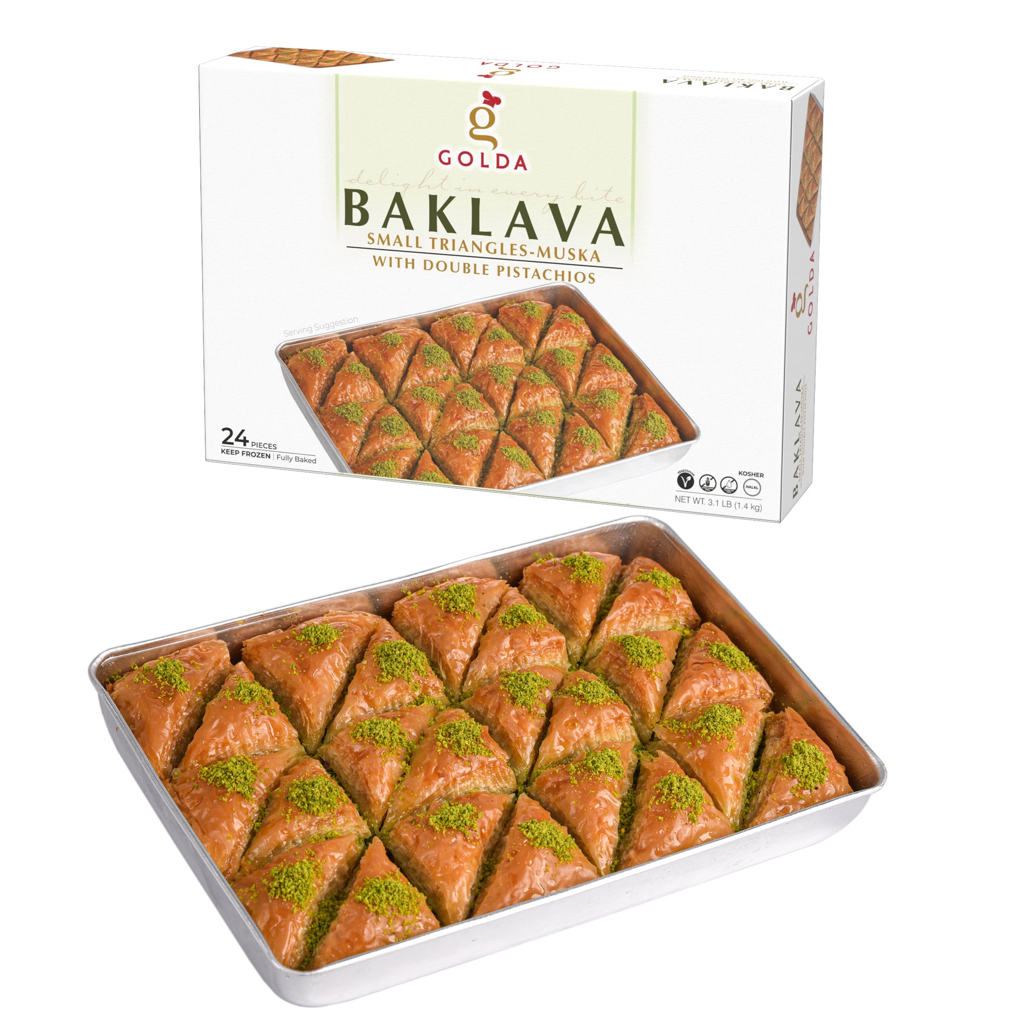 GOLDA MUSKA BAKLAVA DOUBLE PISTACHIO 24 PCS 1.4KG