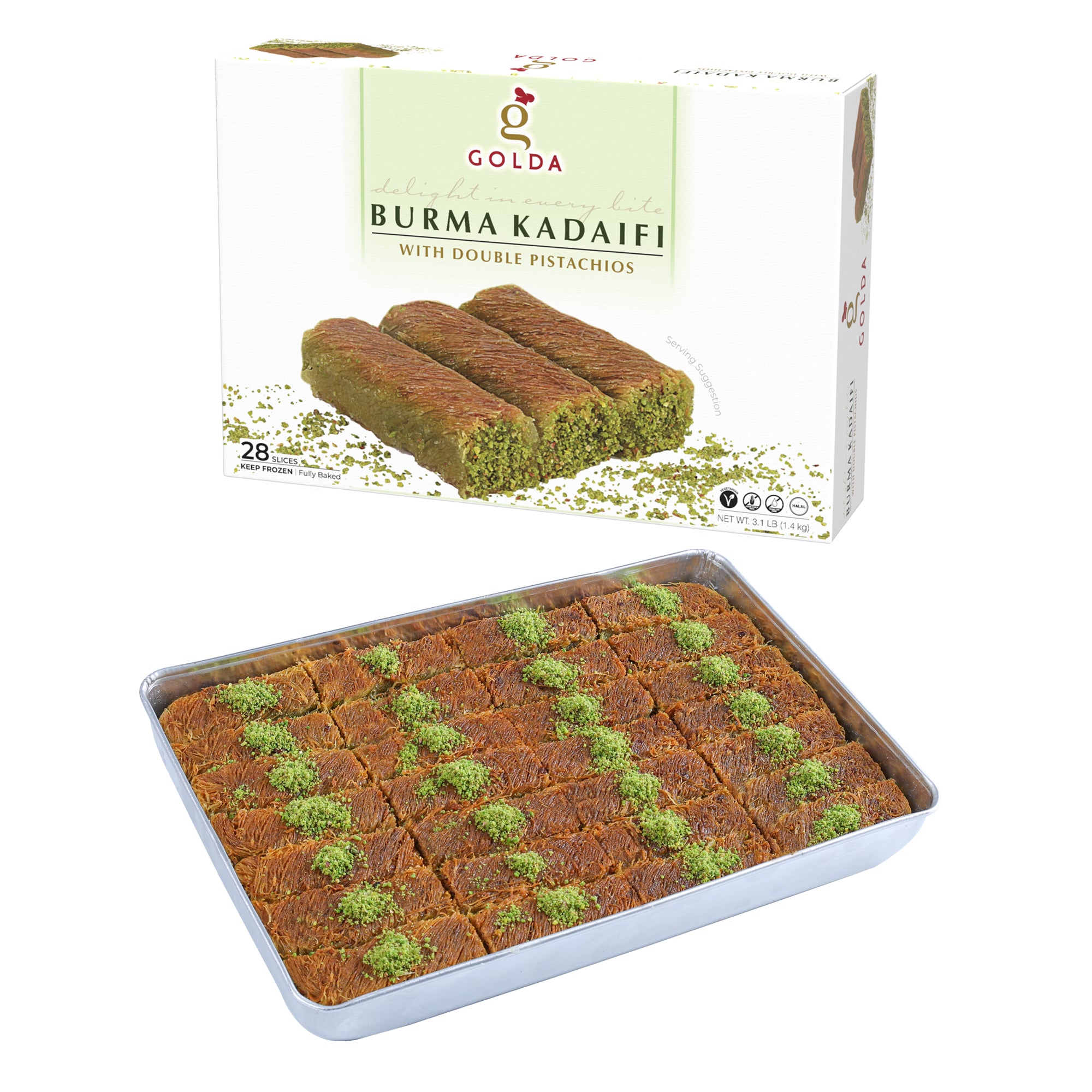 GOLDA BURMA KADAIFI DOUBLE PISTACHIO 28 SLICES 1.4KG