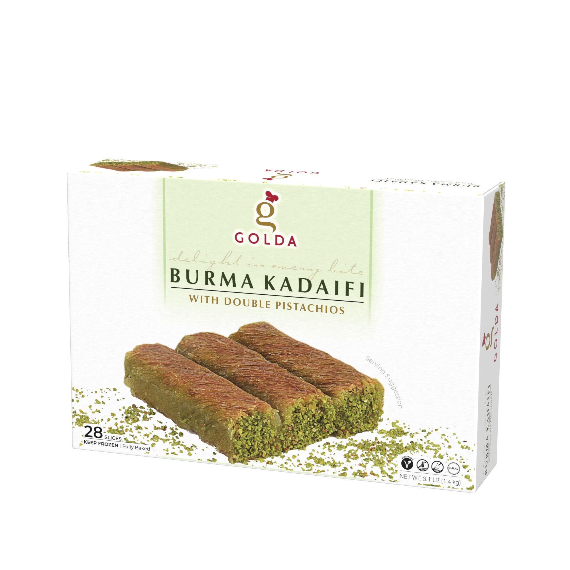GOLDA BURMA KADAIFI DOUBLE PISTACHIO 28 SLICES 1.4KG
