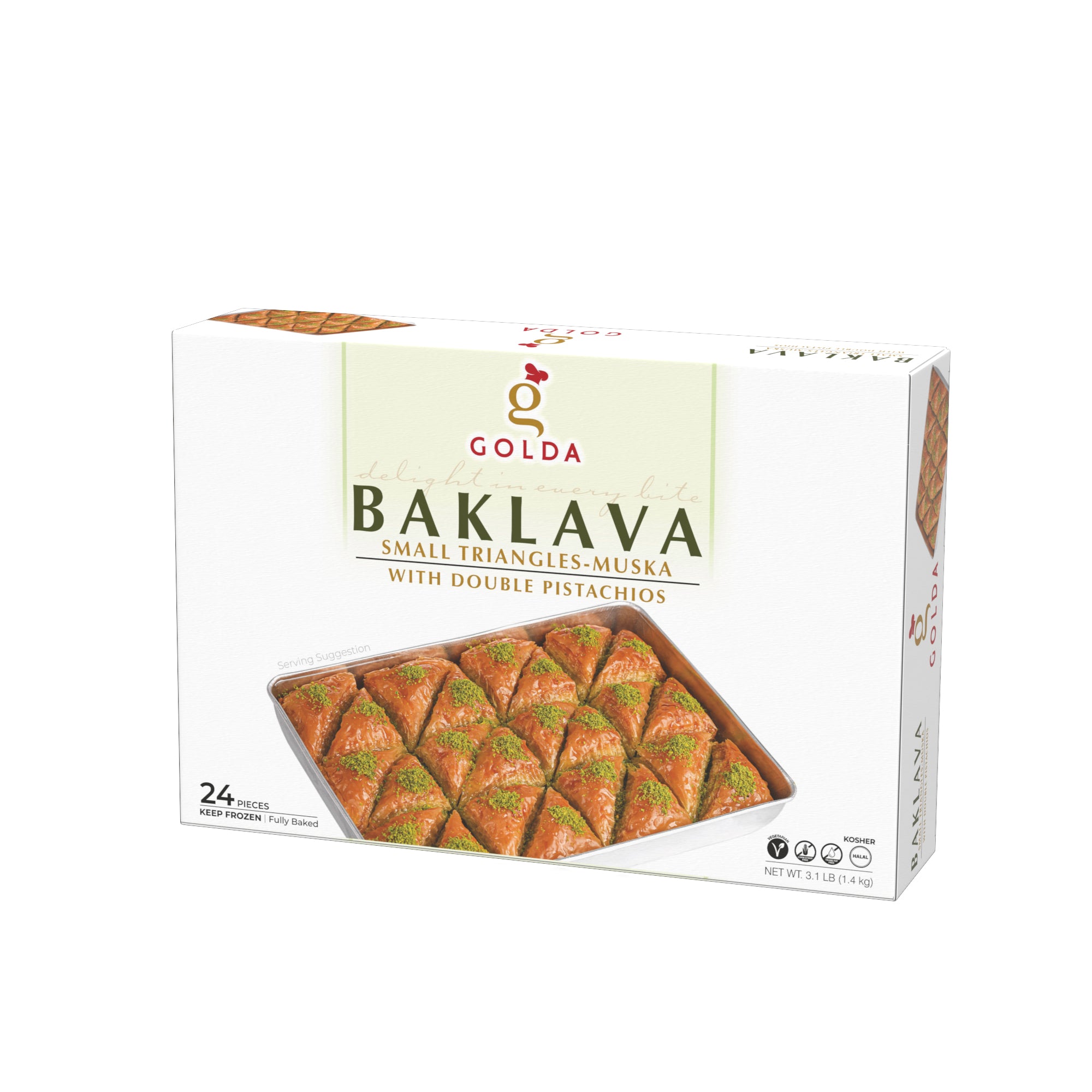 GOLDA MUSKA BAKLAVA DOUBLE PISTACHIO 24 PCS 1.4KG
