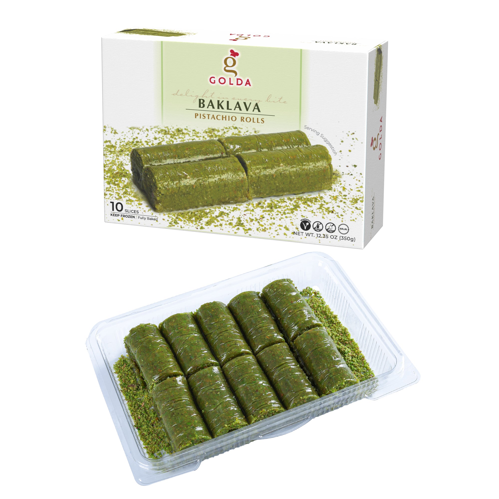 GOLDA PISTACHIO ROLL BAKLAVA 10 SLICES 12.35 OZ (350G)