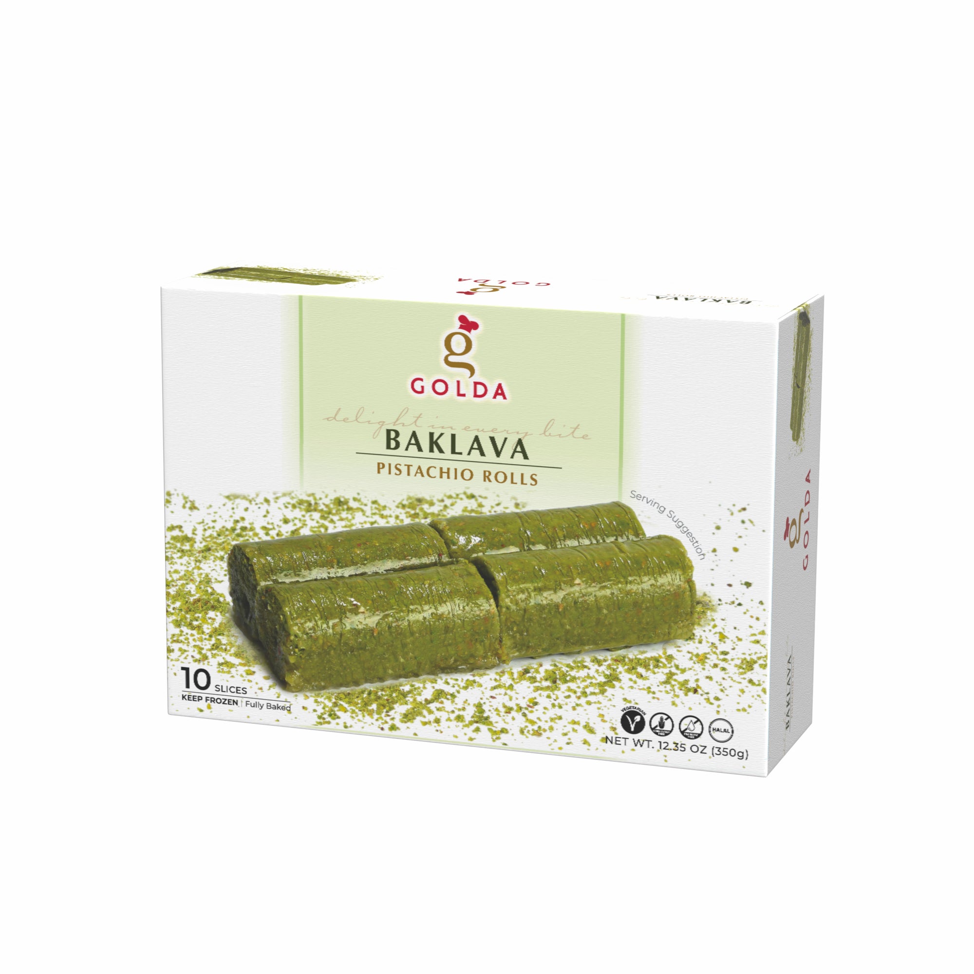 GOLDA PISTACHIO ROLL BAKLAVA 10 SLICES 12.35 OZ (350G)