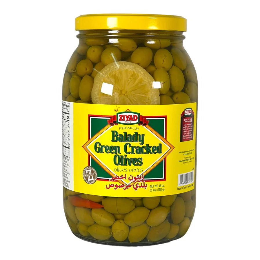 Ziyad 48 oz Balady Green Cracked Olives